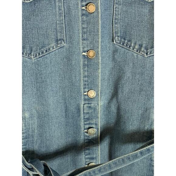 BLACK LABEL By C'EST TOI Women's Blue Denim Button-Up Belted Long Sleeve Top SZM - Picture 4 of 10